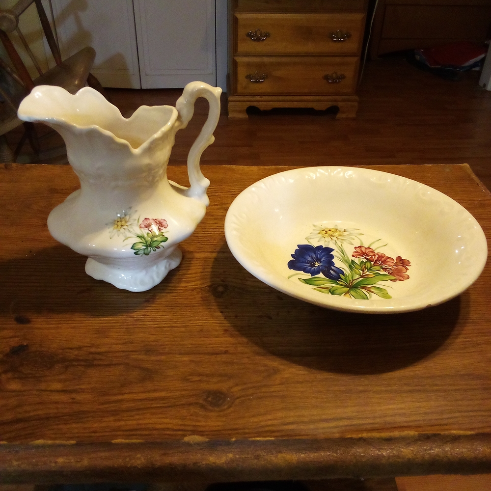 Floral Cream Pitcher and Bowl Set
